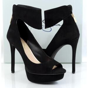 Jessica Simpson Crusher Size 8.5 Ankle Strap Platform Pumps Sandals Suede Black